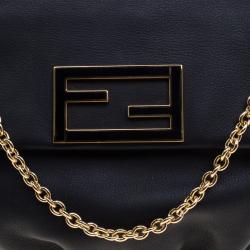 Pre Owned Fendi Black Leather Fendista Pochette Crossbody Bag