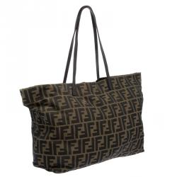 Pre Owned Fendi Tobacco Zucca Fabric Roll Shopper Tote