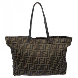 Pre Owned Fendi Tobacco Zucca Fabric Roll Shopper Tote