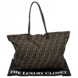 Pre Owned Fendi Tobacco Zucca Fabric Roll Shopper Tote