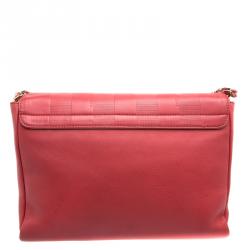 Pre Owned Fendi Red Leather Pequin Square Shoulder Bag