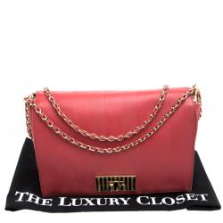 Pre Owned Fendi Red Leather Pequin Square Shoulder Bag