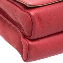 Pre Owned Fendi Red Leather Pequin Square Shoulder Bag