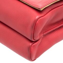 Pre Owned Fendi Red Leather Pequin Square Shoulder Bag