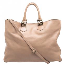 Pre Owned Fendi Beige Leather Twins Shopper Tote