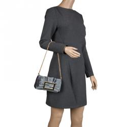 Pre Owned Fendi Metallic Grey Velvet Mia Pochette Bag