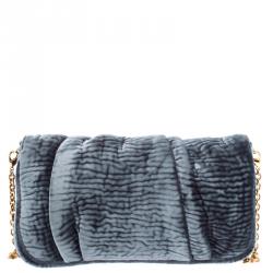 Pre Owned Fendi Metallic Grey Velvet Mia Pochette Bag