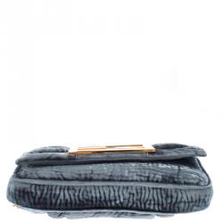 Pre Owned Fendi Metallic Grey Velvet Mia Pochette Bag