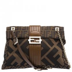 Fendi Tobacco Zucca Canvas Maxi Baguette Shoulder Bag