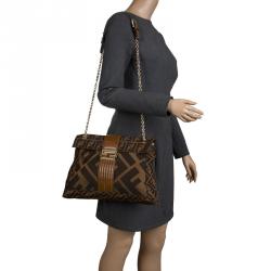 Fendi Tobacco Zucca Canvas Maxi Baguette Shoulder Bag