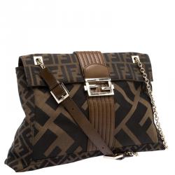 Fendi Tobacco Zucca Canvas Maxi Baguette Shoulder Bag