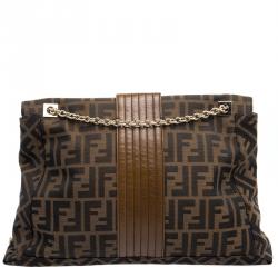 Fendi Tobacco Zucca Canvas Maxi Baguette Shoulder Bag