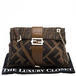 Fendi Tobacco Zucca Canvas Maxi Baguette Shoulder Bag