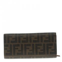 Pre Owned Fendi Tobacco Zucca Coated Canvas Continental Wallet