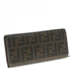 Pre Owned Fendi Tobacco Zucca Coated Canvas Continental Wallet