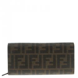 Pre Owned Fendi Tobacco Zucca Coated Canvas Continental Wallet