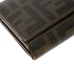 Pre Owned Fendi Tobacco Zucca Coated Canvas Continental Wallet