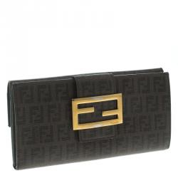 Pre Owned Fendi Brown Zucchino Coated Canvas Forever Continental Wallet