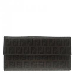 Pre Owned Fendi Brown Zucchino Coated Canvas Forever Continental Wallet