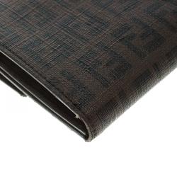 Pre Owned Fendi Brown Zucchino Coated Canvas Forever Continental Wallet