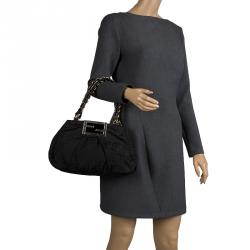 Pre Owned Fendi Black Zucca Canvas Small Mia Tote