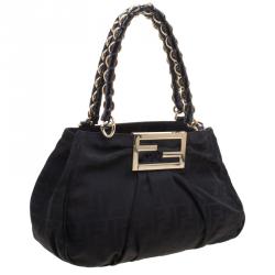 Pre Owned Fendi Black Zucca Canvas Small Mia Tote