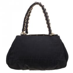 Pre Owned Fendi Black Zucca Canvas Small Mia Tote