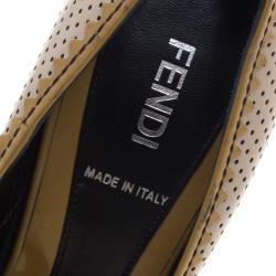 Pre Owned Fendi Two Tone Perforated Leather Buckle Detail Peep Toe Pumps Size 37