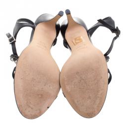 Pre Owned Fendi Black Embellished Leather Ankle Strap Sandals Size 38.5