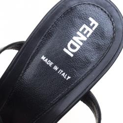 Pre Owned Fendi Black Embellished Leather Ankle Strap Sandals Size 38.5