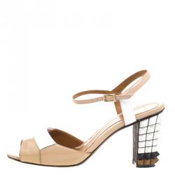 Pre Owned Fendi Two Tone Patent Leather Polifonia Ankle Strap Sandals Size 37