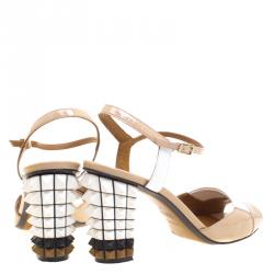 Pre Owned Fendi Two Tone Patent Leather Polifonia Ankle Strap Sandals Size 37