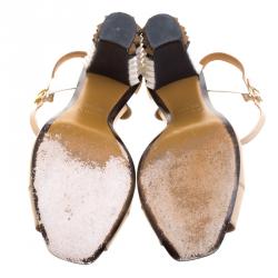 Pre Owned Fendi Two Tone Patent Leather Polifonia Ankle Strap Sandals Size 37