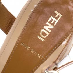 Pre Owned Fendi Two Tone Patent Leather Polifonia Ankle Strap Sandals Size 37