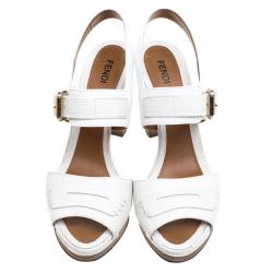 Pre Owned Fendi Cream Leather Penny Loafer Strap Platform Sandals Size 37.5