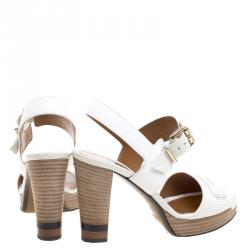 Pre Owned Fendi Cream Leather Penny Loafer Strap Platform Sandals Size 37.5