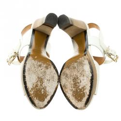 Pre Owned Fendi Cream Leather Penny Loafer Strap Platform Sandals Size 37.5