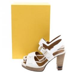 Pre Owned Fendi Cream Leather Penny Loafer Strap Platform Sandals Size 37.5