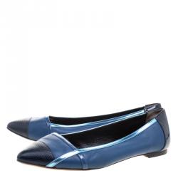 Pre Owned Fendi Blue Leather Pointed Toe Flats Size 37.5