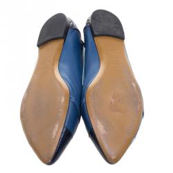 Pre Owned Fendi Blue Leather Pointed Toe Flats Size 37.5