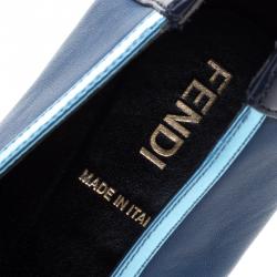 Pre Owned Fendi Blue Leather Pointed Toe Flats Size 37.5