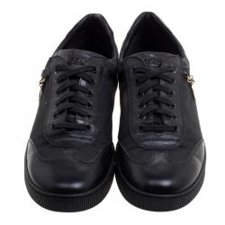 Pre Owned Fendi Black Zucca Canvas and Leather Low Top Sneakers Size 39