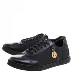 Pre Owned Fendi Black Zucca Canvas and Leather Low Top Sneakers Size 39
