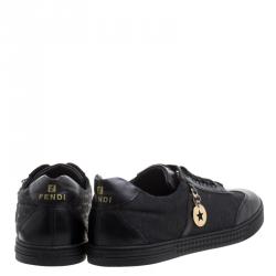 Pre Owned Fendi Black Zucca Canvas and Leather Low Top Sneakers Size 39