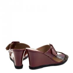 Fendi Red Patent Leather And Zucca Canvas Demi Wedge Slides Size 41