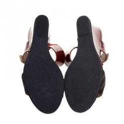 Fendi Red Patent Leather And Zucca Canvas Demi Wedge Slides Size 41