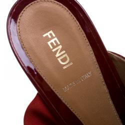 Fendi Red Patent Leather And Zucca Canvas Demi Wedge Slides Size 41