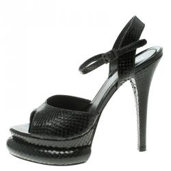 Pre Owned Fendi Black Python Leather Bubble Platform Ankle Strap Sandals Size 38.5