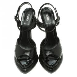 Pre Owned Fendi Black Python Leather Bubble Platform Ankle Strap Sandals Size 38.5