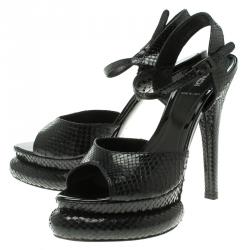 Pre Owned Fendi Black Python Leather Bubble Platform Ankle Strap Sandals Size 38.5